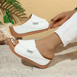 Summer Wedge Slides Slippers Fashion Fish Mouth Thick Bottom Roman Shoes Solid Color Beach Sandals For Women