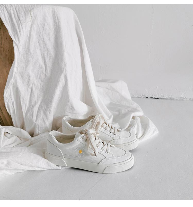 Spring Little White Shoes Women's New Little Daisy Canvas Shoes