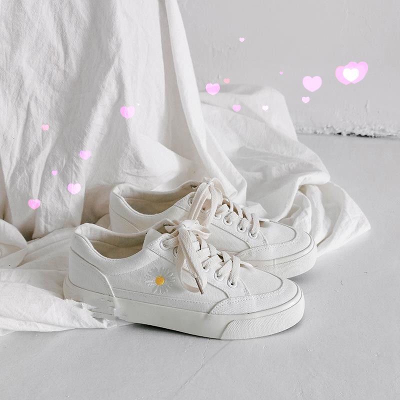 Spring Little White Shoes Women's New Little Daisy Canvas Shoes