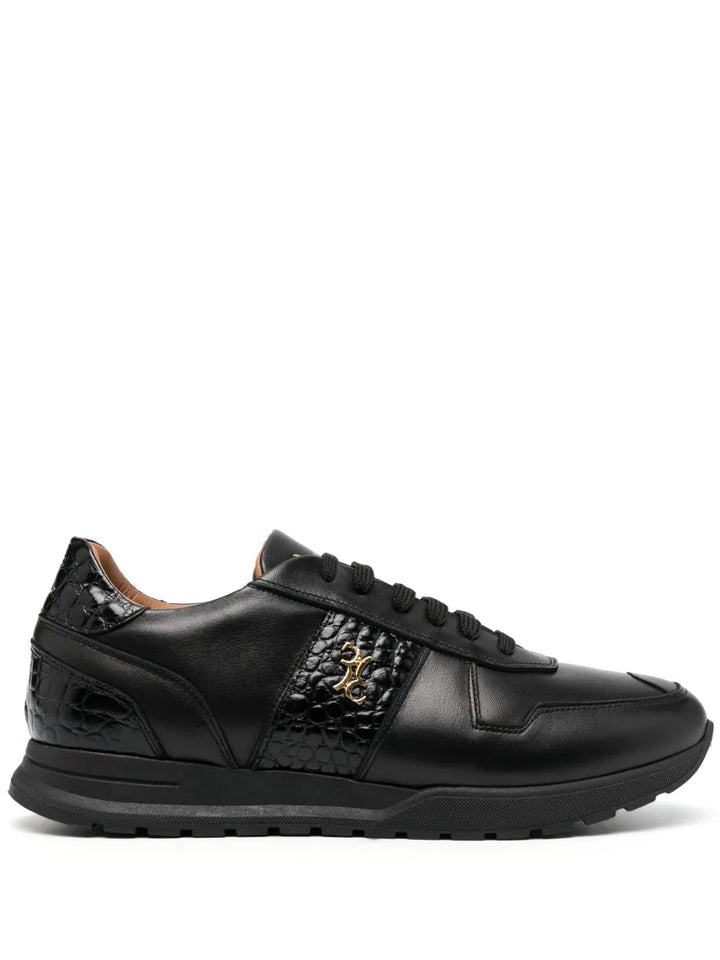 Billionaire Crocodile-Effect Logo-Plaque Leather Sneakers