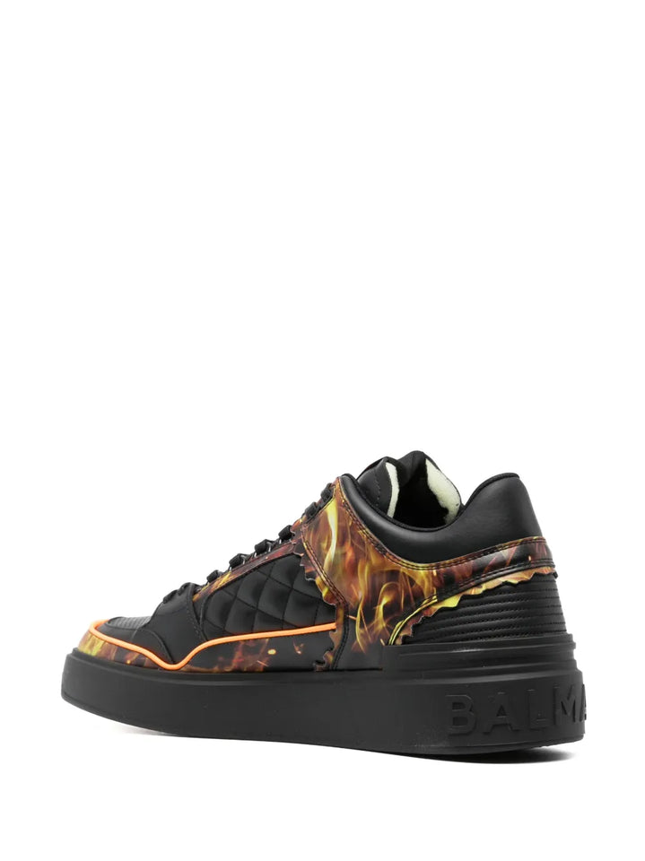 Balmain B-Court Flame-Print Leather Sneakers