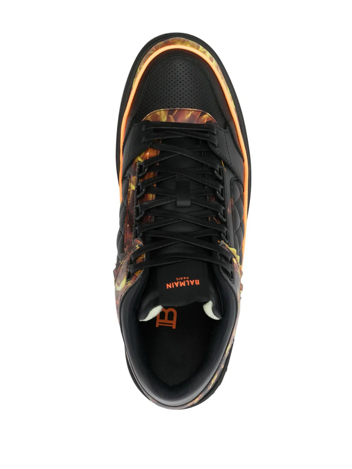 Balmain B-Court Flame-Print Leather Sneakers