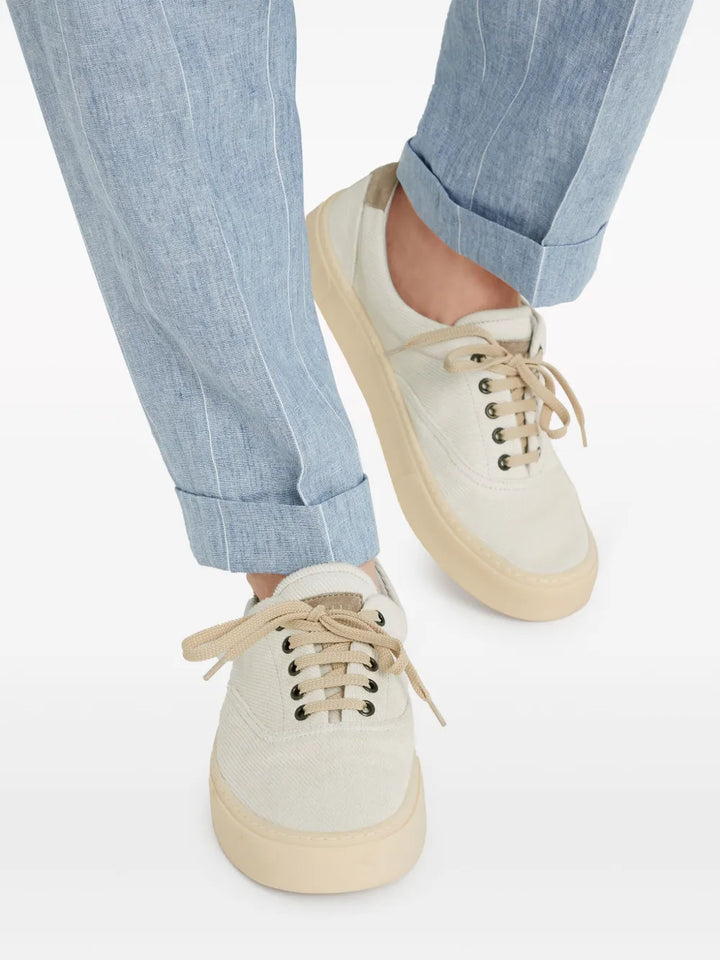 Brunello Cucinelli Branded Heel-Counter Cotton Sneakers