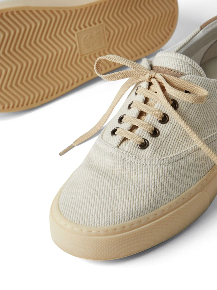 Brunello Cucinelli Branded Heel-Counter Cotton Sneakers