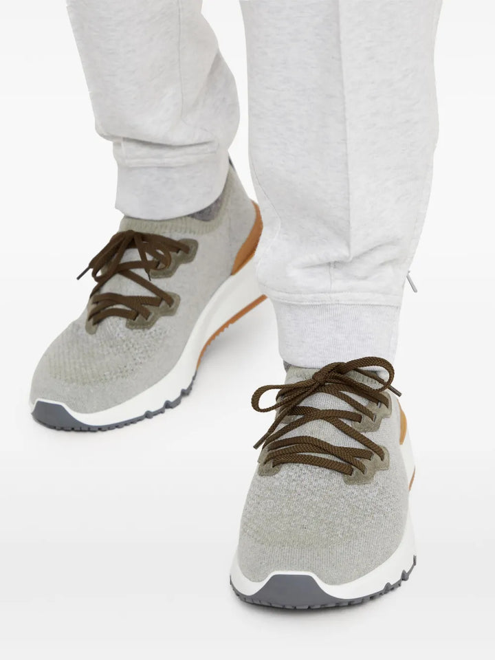 Brunello Cucinelli Logo-Print Cotton-Blend Sneakers