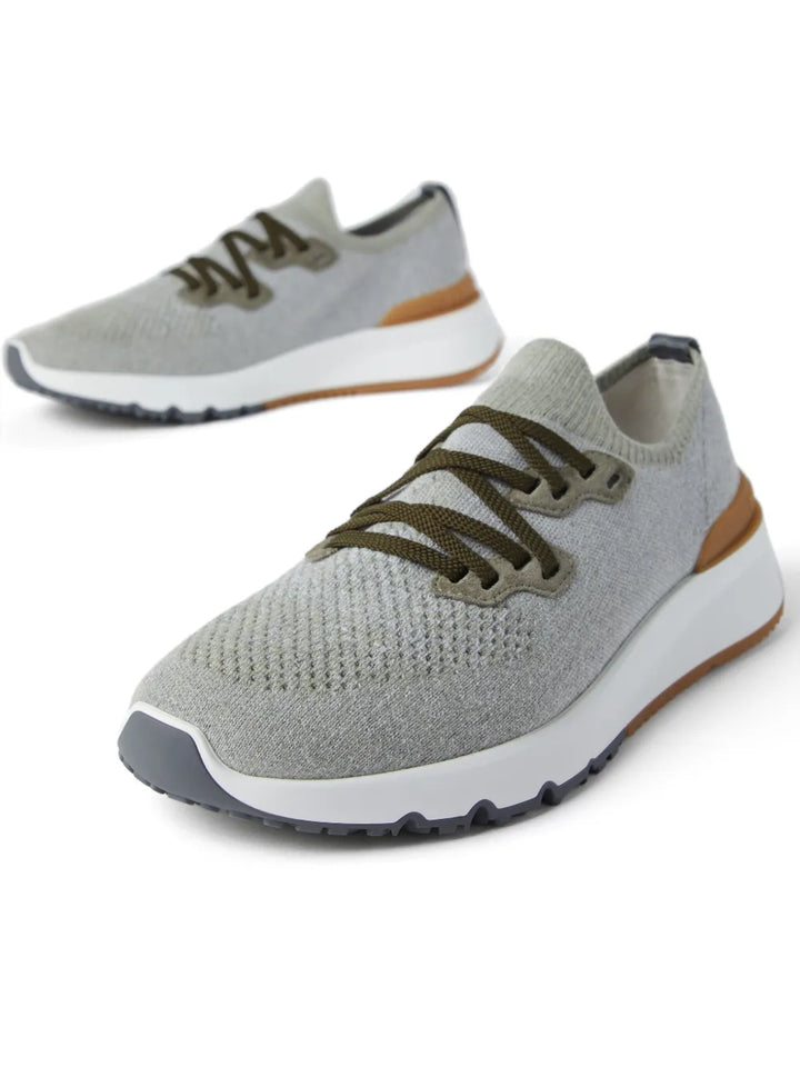 Brunello Cucinelli Logo-Print Cotton-Blend Sneakers