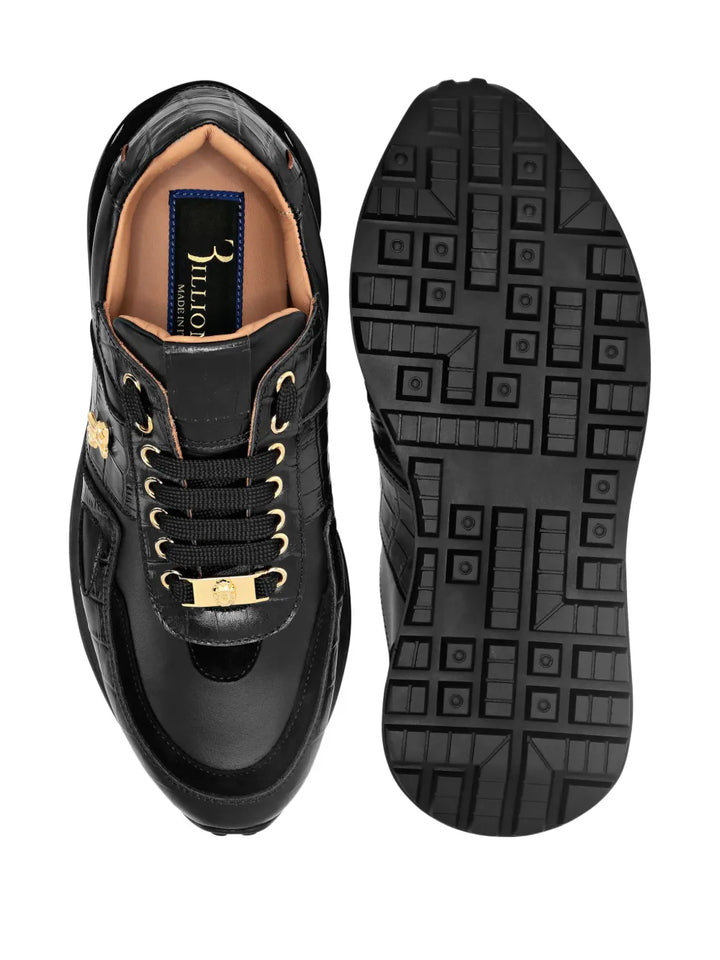 Billionaire Crocodile-Embossed Leather Sneakers