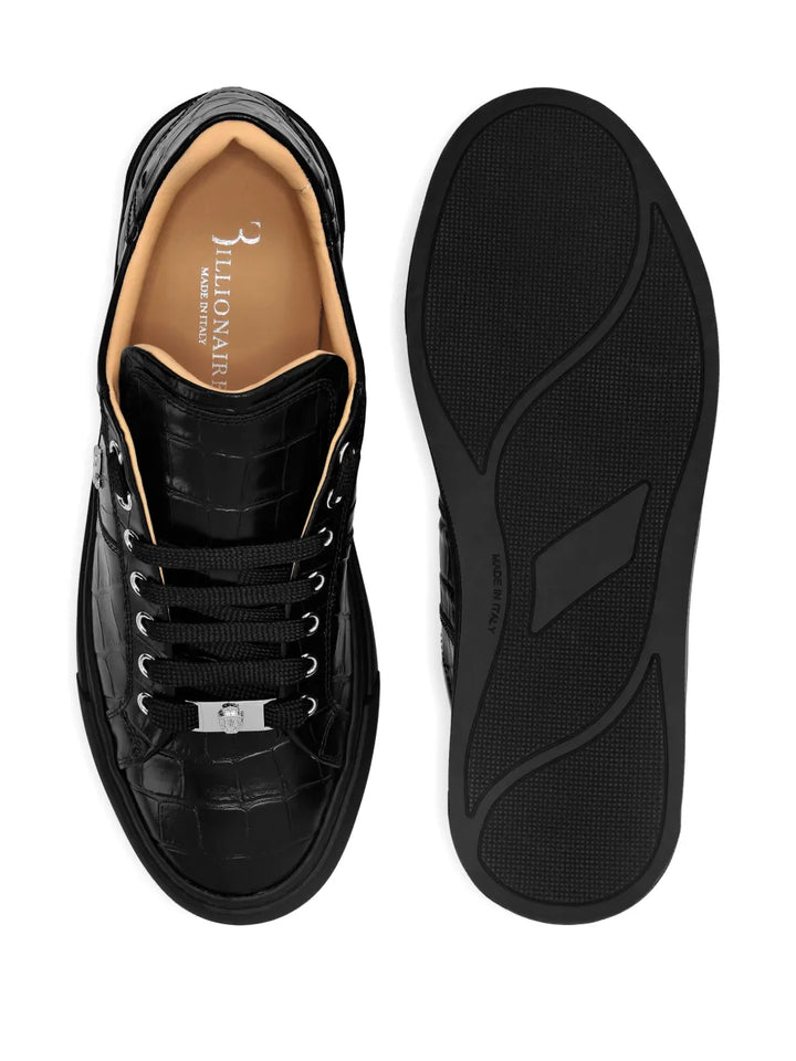 Billionaire Crocodile-Effect Leather Sneakers