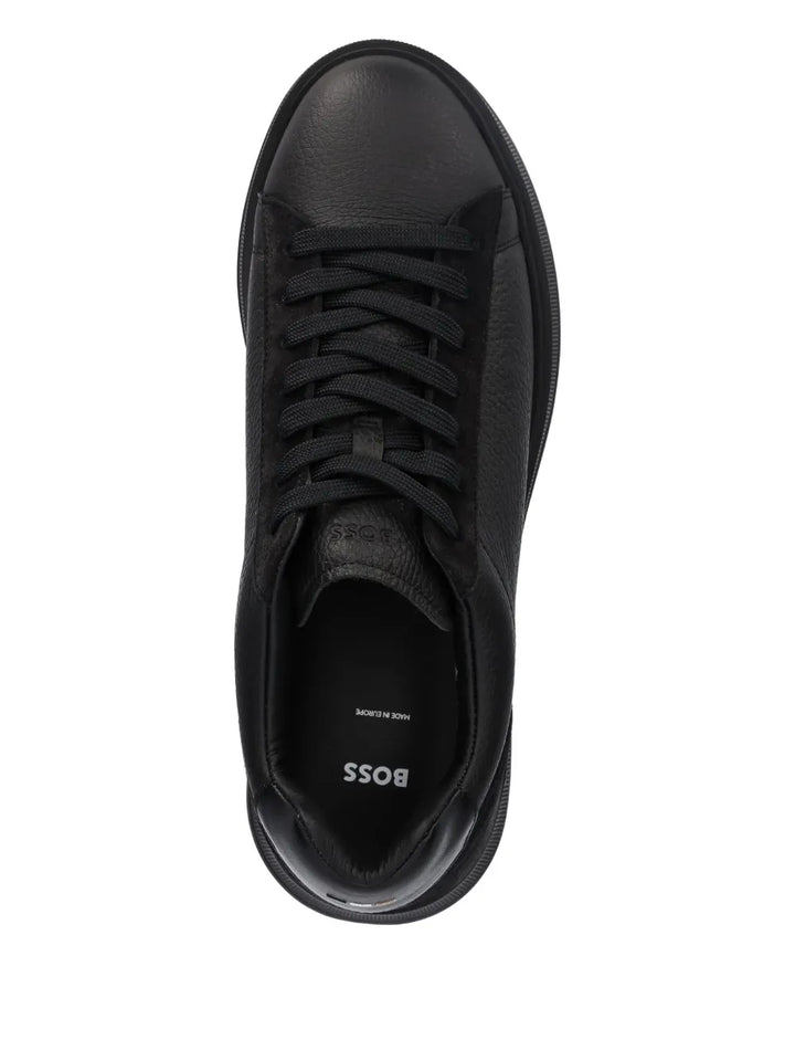 Boss Textured-Leather Panelled Sneakers