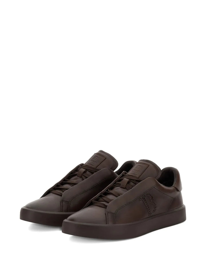 Boggi Milano Essence Embroidered-Logo Leather Sneakers