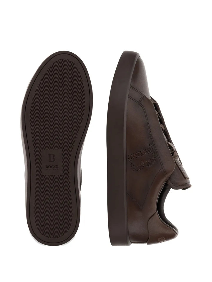 Boggi Milano Essence Embroidered-Logo Leather Sneakers