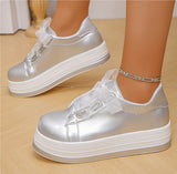 Single Large Size Casual European And American Lace-up Flat Round Toe Platform Women's Shoes