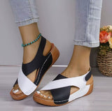 Colorblock-crossed  Wedges Sandals Summer Fashion Fish Mouth Platform Roman Shoes For Women