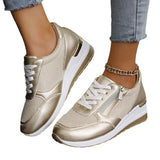 Women's Lace-up Casual Shoes FFashion Side Zipper Design Thick-soled Shoes Walking Running Sports Sneakers