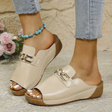 Plus Size Peep Toe Slippers With Metal Accessories
