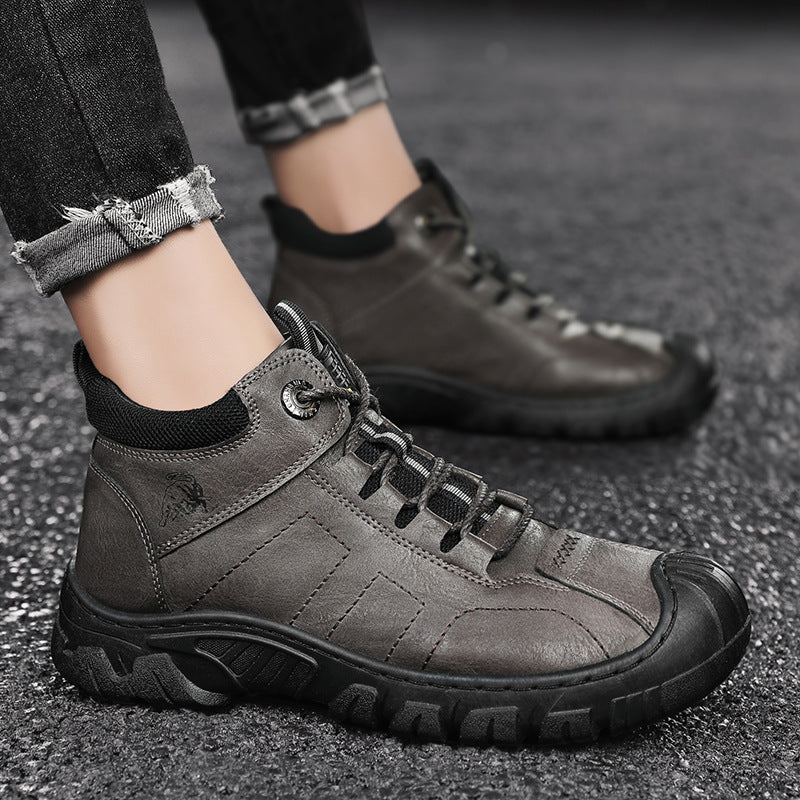 Autumn New High-top Men's New Casual Leather Shoes Chunky Shoes Ankle Boots