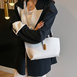 INS Litchi Pattern Shoulder Bag Fashion Zipper Bucket Bag High Capacity Totes Handbag For Women